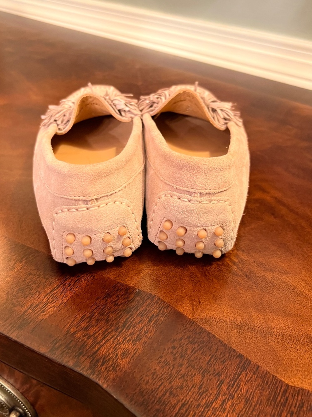 GUC M.Gemi Feliz Pom Pom Fringe Khaki Tan Suede Driving Loafers Flats Size 37 7 - Picture 5 of 9